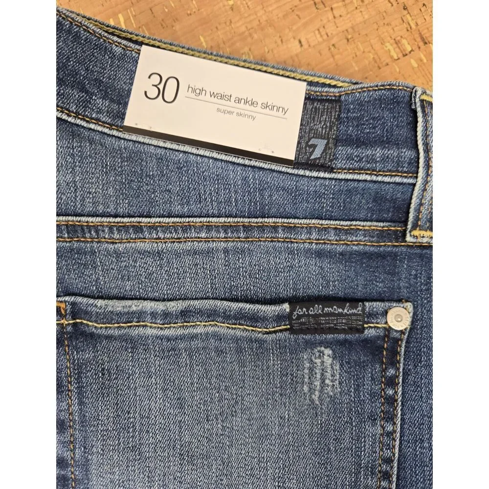 7 For All Mankind‎ Jeans Women's 30 High Waist Ankle Skinny Med Wash Distressed